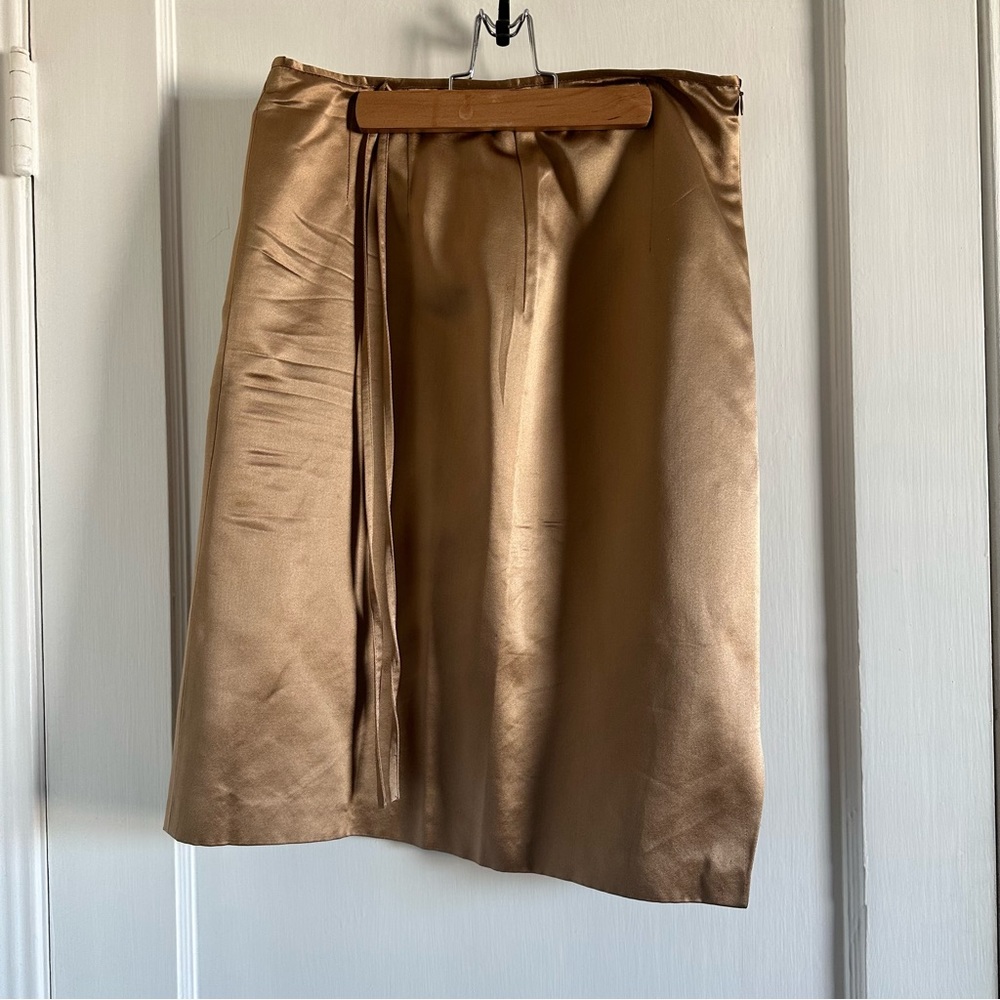 Blumarine silk skirt with wrap around ribbon bow tie sz M